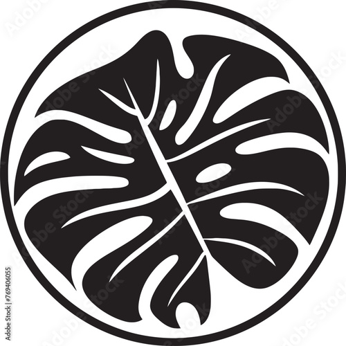 Jungle Canopy Opulence Grand Tropical Leaves, Emblematic Logo Tropical Leaf Symphony Large Foliage, Black Iconic Symbol