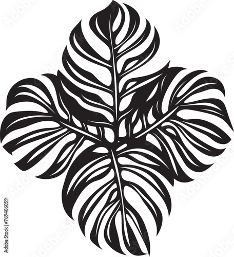 Jungle Canopy Chic Grand Leaves with Iconic Black Emblem Tropical Leaf Harmony Big Leaves with Vector Emblem Design