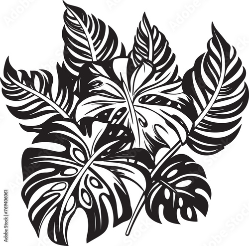 Exotic Leaf Elegance Large Foliage, Black Vector Icon Jungle Canopy Opulence Grand Tropical Leaves, Emblematic Logo
