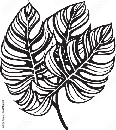 Exotic Leaf Extravaganza Grand Tropical Foliage, Vector Icon Jungle Canopy Majesty Large Tropical Leaves, Black Vector Symbol