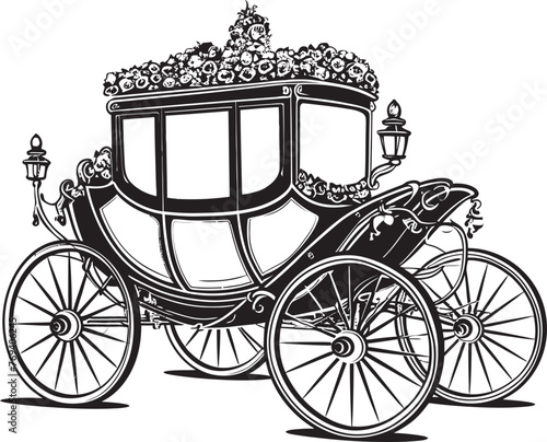 Sovereign Wedding Chariot Royal Carriage Black Vector Design Elegant Love Transport Iconic Logo in Black for Wedding Grace