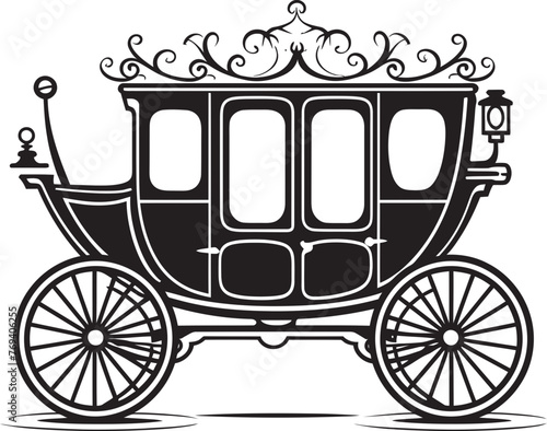 Royal Carriage Elegance Majestic Emblematic Symbol in Black Majestic Nuptial Coach Regal Carriage Black Emblem Design