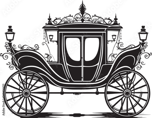 Grandiose Bridal Journey Royal Carriage Black Icon Regal Romance Carriage Ornate Emblem for Wedding Majesty