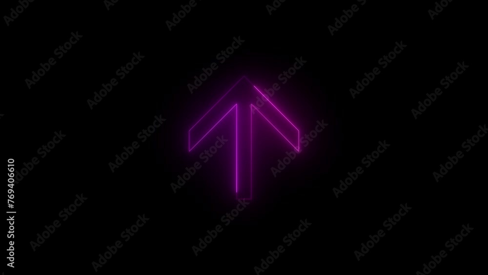 Neon glowing pink color up arrow direction icon animation black background Neon glowing pink color up arrow direction icon animation black background