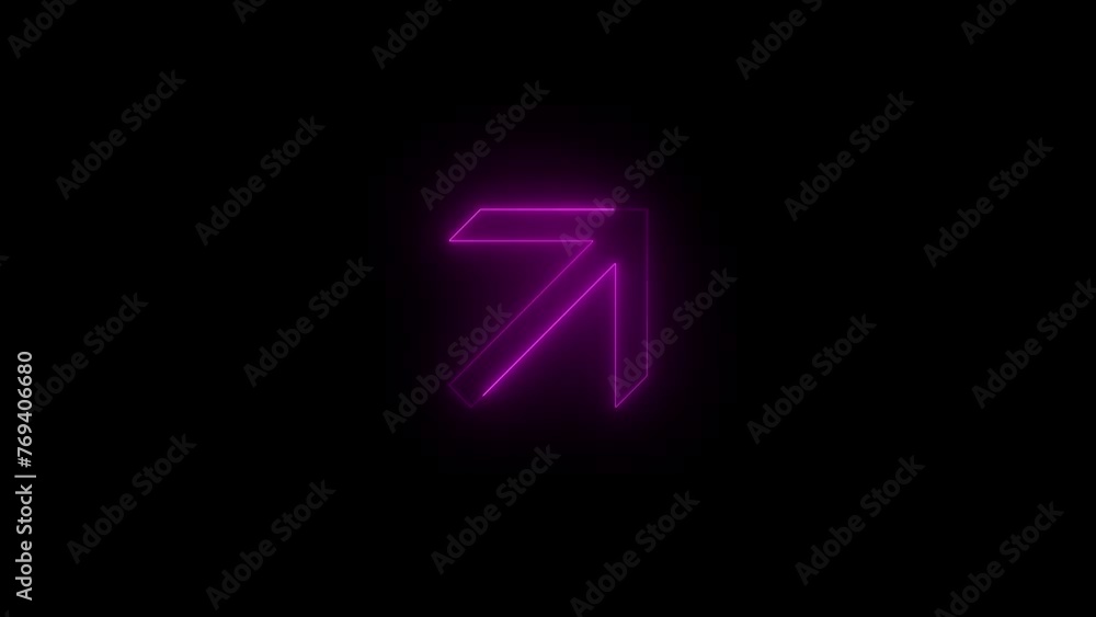 Neon glowing pink color up right arrow direction icon animation black background Neon glowing pink color up right arrow direction icon animation black background