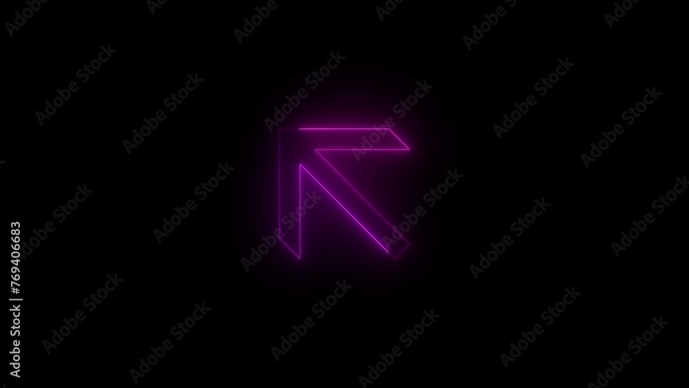 Neon glowing pink color up left arrow direction icon animation black background Neon glowing pink color up left arrow direction icon animation black background