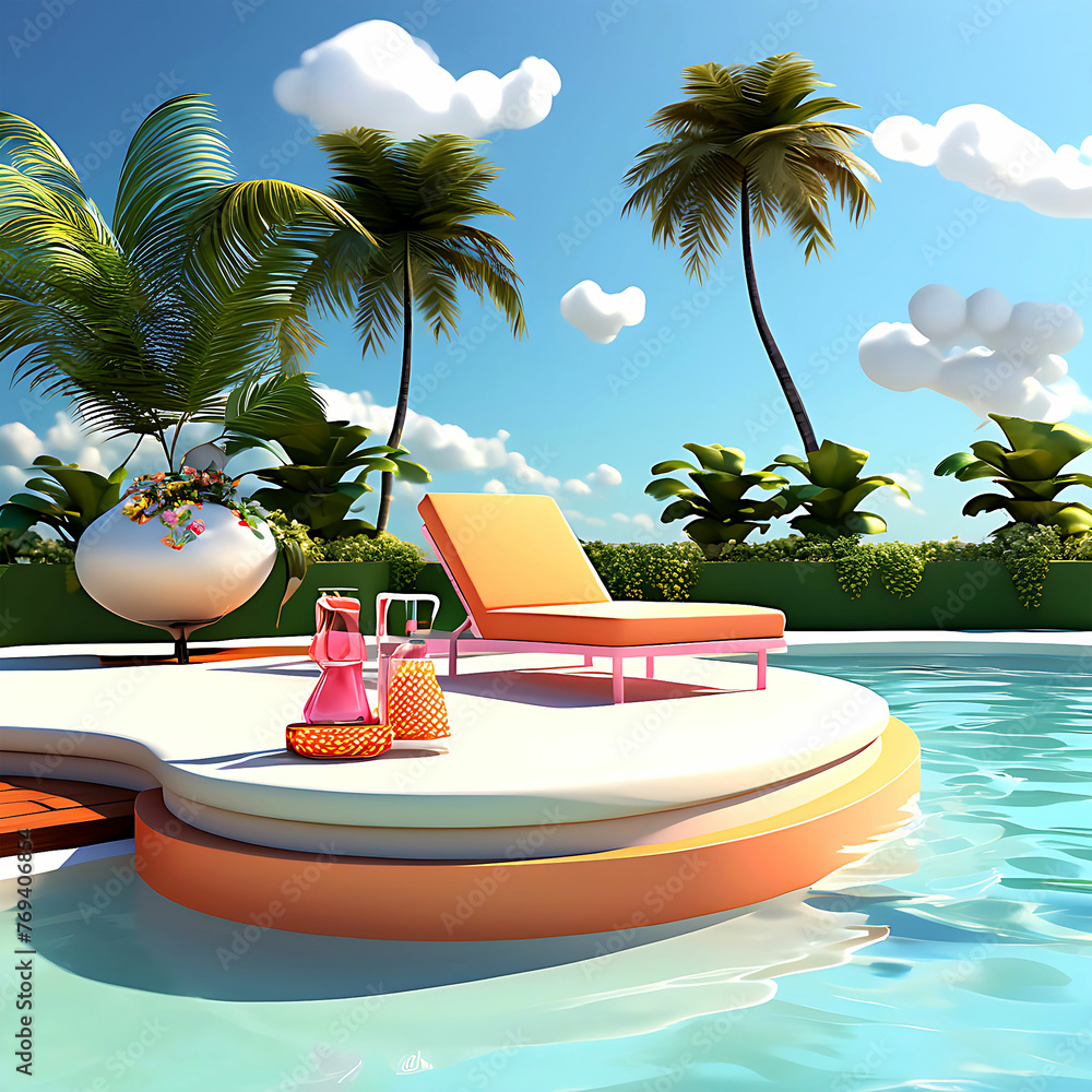 custom made wallpaper toronto digital3D-Illustration. modern luxury infinity pool with summer accessoires