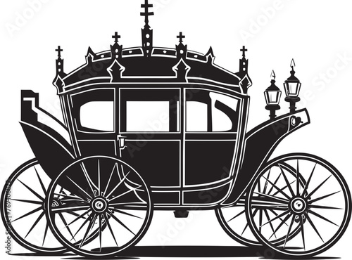 Royal Wedding Transport Elegance in Black Vector Iconography Palatial Love Journey Regal Carriage Emblematic Design