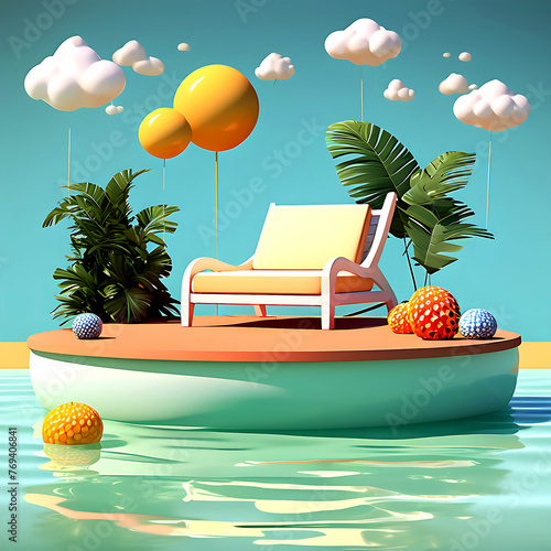 Wallpaper Mural 3D-Illustration. modern luxury infinity pool with summer accessoires Torontodigital.ca
