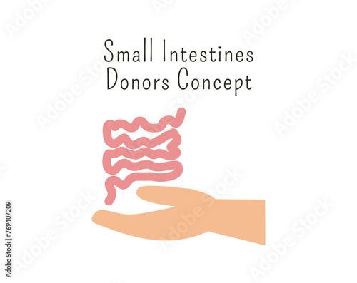 Human organ donation for transplantation concept with hand, suitable for medical banner, infographics and education. Small intestine organ donation concept. 