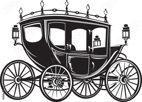 Royal Wedding Transport Ornate Carriage Black Vector Icon Palatial Matrimonial Charm Regal Carriage Emblem Design