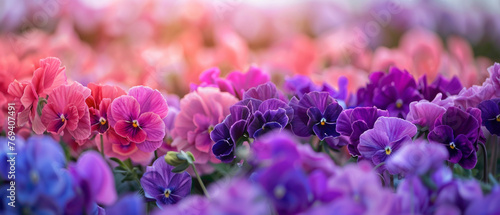 A field of vibrant flowers transitioning from deep purples to soft pinks, forming a splendid gradient captured in high-definition to highlight its mesmerizing vibrancy.