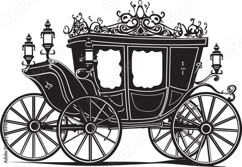 Sovereign Nuptial Chariot Royal Carriage Black Vector Elegant Marriage Transport Majestic Logo Design in Black