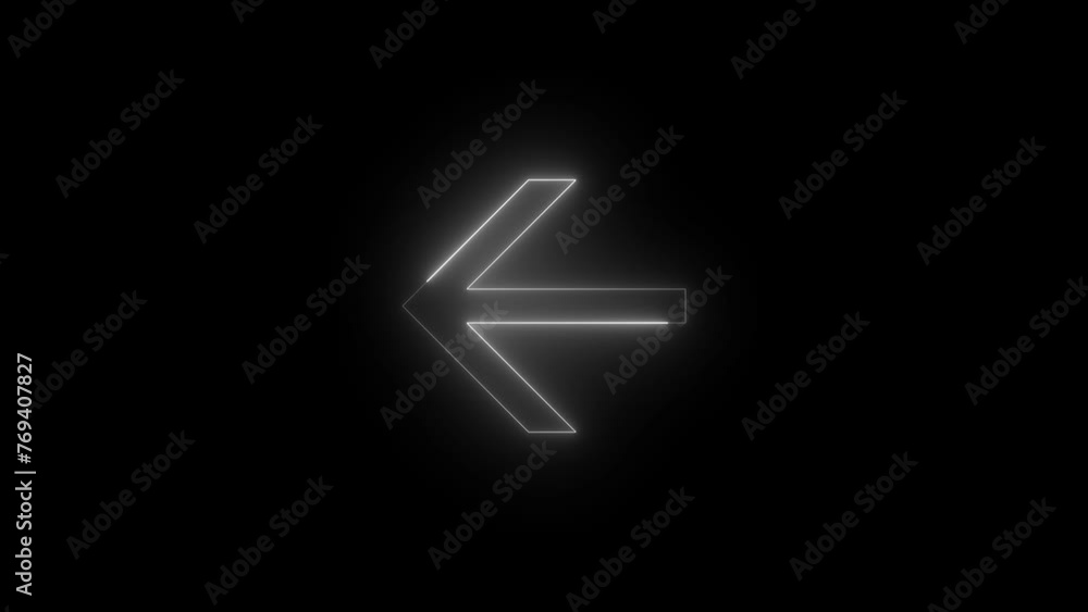 Neon glowing white color left arrow direction icon animation black background Neon glowing white color left arrow direction icon animation black background
