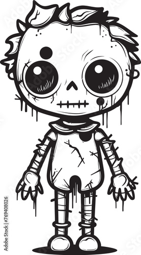 Haunted Zombie Companion Spooky Doll Emblem Design Terrifying Undead Figure Creepy Zombie with Black Icon