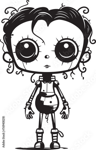 Eerie Doll of Misery Creepy Zombie with Vector Icon Haunted Zombie Toy Spooky Doll Black Emblem Design