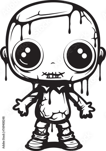 Eerie Zombie Companion Spooky Doll Emblem in Black Macabre Doll of Terror Creepy Zombie with Black Icon Design