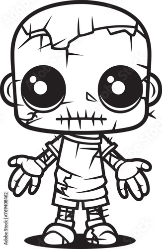 Eerie Undead Presence Creepy Zombie Doll with Black Logo Macabre Doll of Nightmares Spooky Zombie Emblem in Black