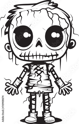 Malevolent Undead Playmate Creepy Doll with Black Emblem Eerie Doll of Nightmares Spooky Zombie with Black Logo