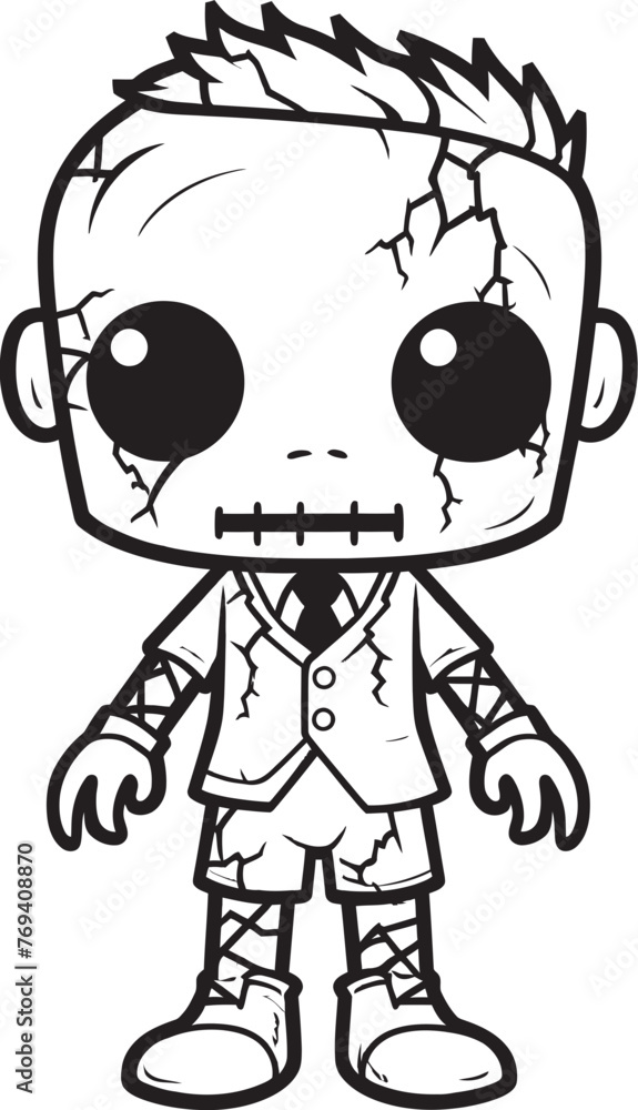 Macabre Doll of Nightmare Creepy Zombie with Black Symbol Eerie Undead Playmate Spooky Zombie Doll with Vector Icon