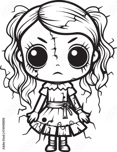 Eerie Doll of the Night Spooky Zombie with Vector Icon Creepy Undead Effigy Creepy Zombie Doll with Black Logo