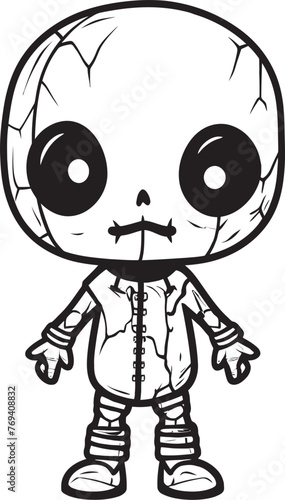 Ghastly Undead Toy Creepy Zombie Doll with Black Icon Macabre Playmate Spooky Zombie Doll Black Vector Emblem