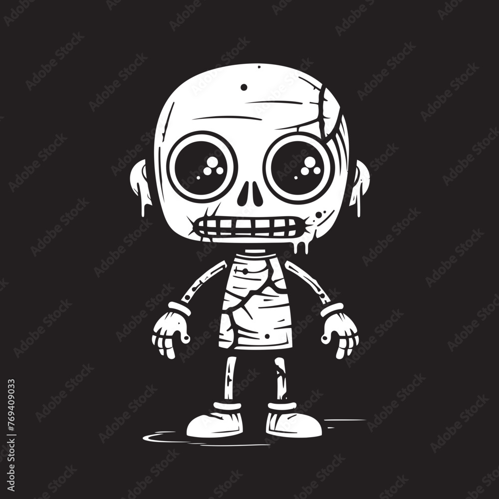 Macabre Doll of Dread Creepy Zombie with Black Icon Sinister Zombie Effigy Spooky Doll with Vector Logo