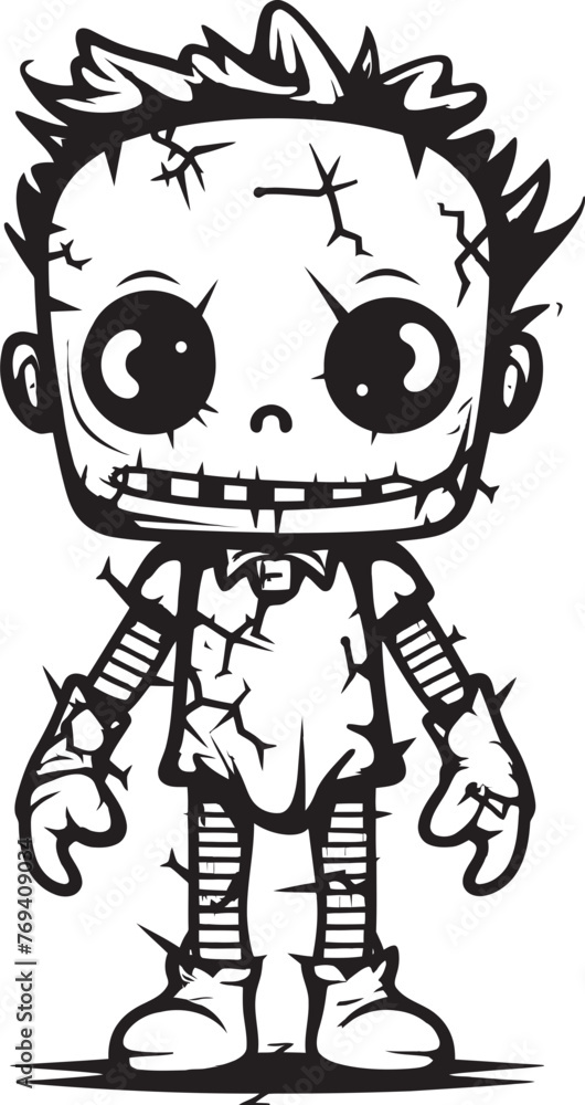 Ghastly Zombie Toy Creepy Doll with Black Vector Logo Eerie Undead Plaything Spooky Zombie Doll Emblem Design Ghastly Zombie Toy Creepy Doll with Black Vector Logo Eerie Undead Plaything Spooky Zombie Doll Emblem Design