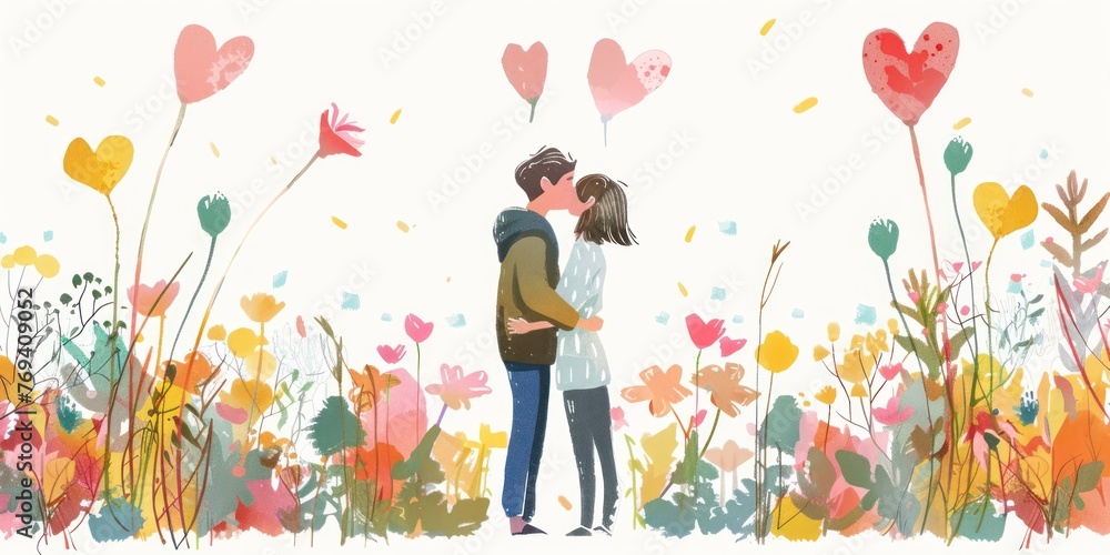 Close up of a of a beautiful couple expressing their feelings concept with couple in love illustration Close up of a of a beautiful couple expressing their feelings concept with couple in love illustration