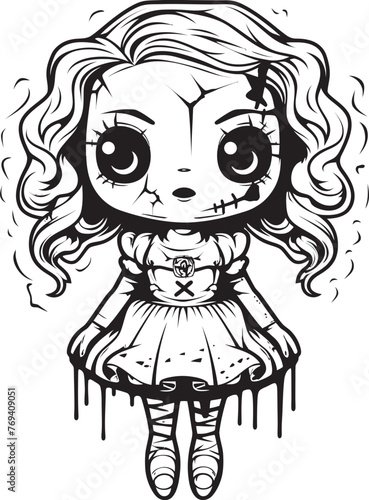 Chilling Zombie Effigy Creepy Doll Emblematic Design Malevolent Undead Doll Spooky Zombie with Black Logo