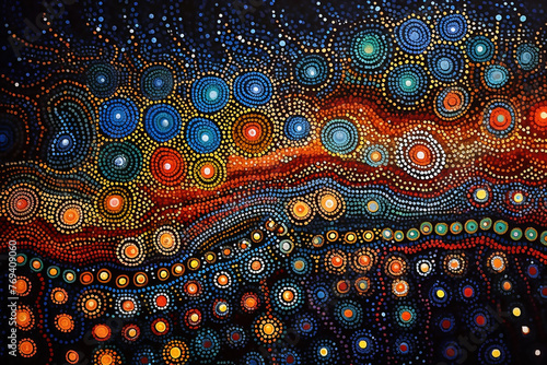 Australian Aboriginal dot painting style art dreamtime story  of the sky.