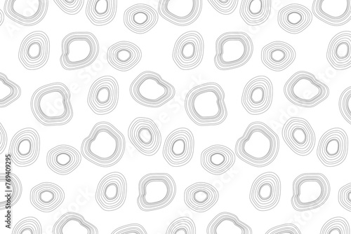 Seamless pattern. Gray concentric circles of irregular shape on a white background. Flyer background design, advertising background, fabric, clothing, texture, textile pattern.