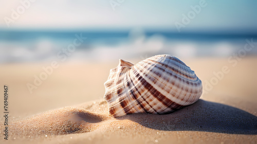 Close-up of conch shell on beach