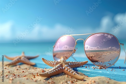 starfish and sunglasses on the beach © Ahmad