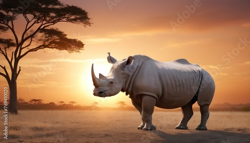A Rhinoceros With A Sunset Background © sergo77