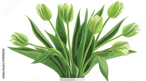 Illustration bouquet of green tulips in a vase Flat  #769410265