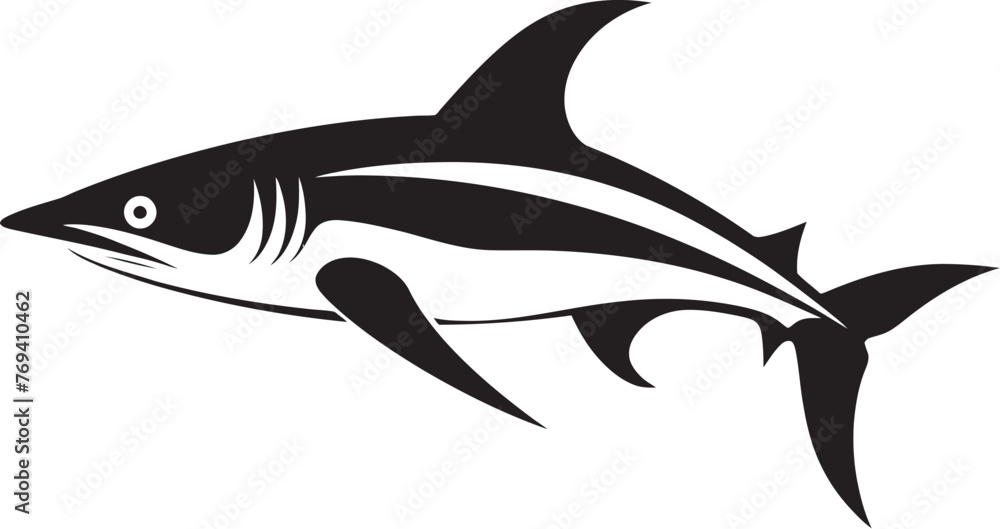 Fototapeta premium Mysterious Majesty Thresher Shark Black Emblem Design Thresher Majesty Black Vector Logo Design Icon