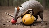 An Armadillo With Its Claws Gripping A Fallen Frui