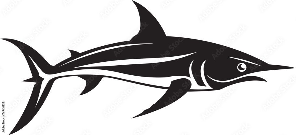 Fototapeta premium Aquatic Sovereign Thresher Shark Black Vector Logo Oceanic Guardian Thresher Shark with Black Emblem