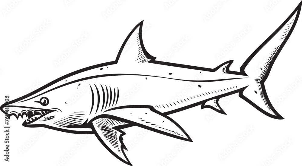 Fototapeta premium Oceanic Sovereign Thresher Shark Emblem in Black Sleek Hunter Thresher Shark with Iconic Black Logo
