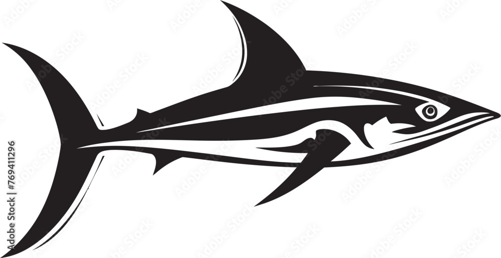 Fototapeta premium Elegant Sovereignty Thresher Shark Black Vector Emblem Stealthy Predator Thresher Shark with Black Emblem