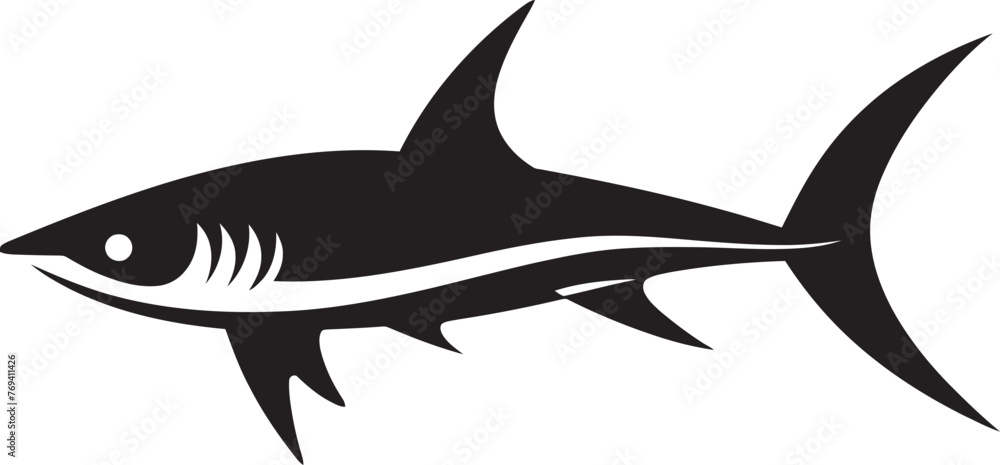 Fototapeta premium Aquatic Sovereignty Thresher Shark Logo in Black Vector Stealthy Guardian Thresher Shark with Black Icon