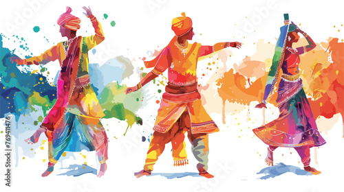 Indian culture watercolor Flat vector isolated on white
