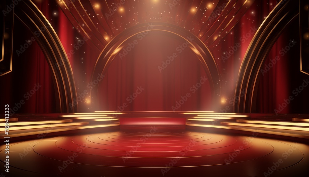 Red golden ceremony award stage venue background.