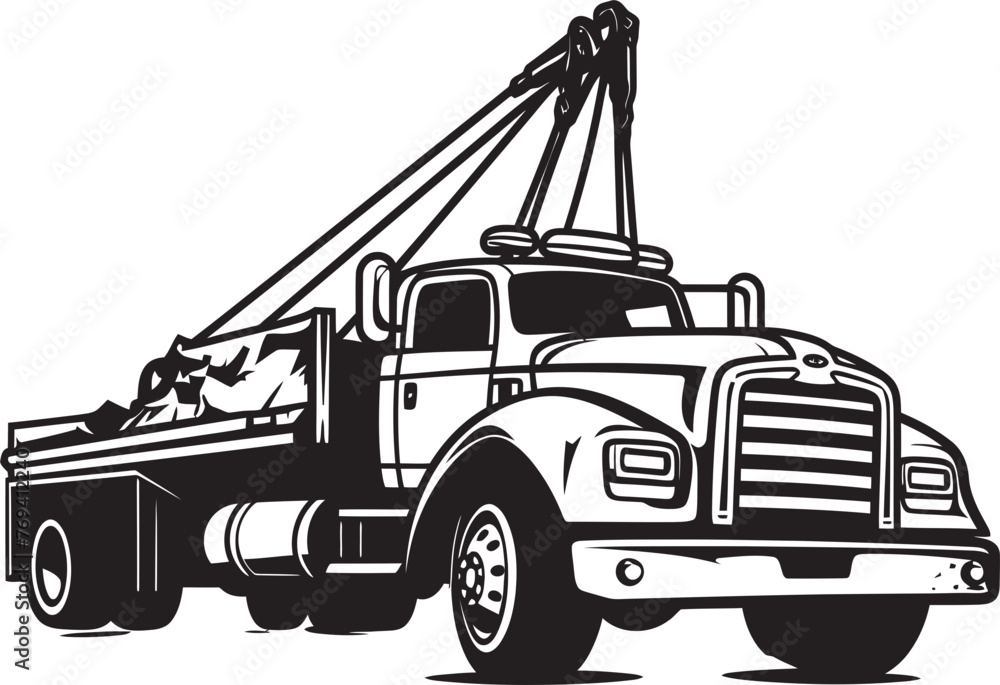 Roadside Hero Black Logo Design on Tow Truck City Savior Tow Truck with Iconic Black Emblem Roadside Hero Black Logo Design on Tow Truck City Savior Tow Truck with Iconic Black Emblem