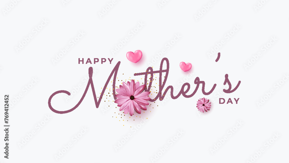 Mother's Day greeting card decorated with artistic typography, hearts and beautiful blooming flowers. Mother's Day greeting card decorated with artistic typography, hearts and beautiful blooming flowers.