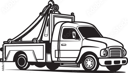 City Cruiser Tow Truck with Iconic Black Emblem Emergency Escort Black Vector Icon on Tow Truck
