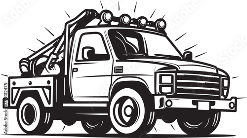 Dependable Recovery Black Emblem on Tow Truck Rescue Partner Tow Truck with Black Vector Icon