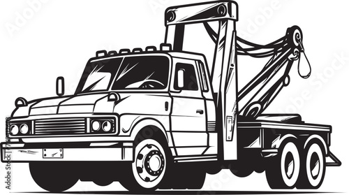 Emergency Escort Black Vector Icon on Tow Truck Roadside Rescue Tow Truck with Black Vector Logo