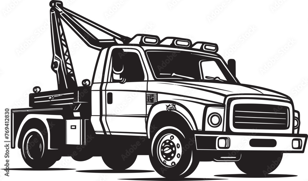 Naklejka premium Roadside Rescue Tow Truck featuring Black Emblem Urban Hero Black Logo Design on Tow Truck